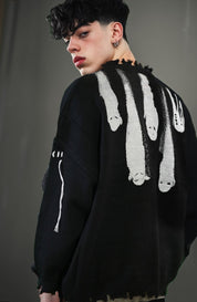 Black Ghosts distressed sweater, high quality cotton sweater, Y2K grunge street style - rage quit