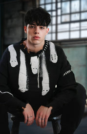 Black Ghosts distressed sweater, high quality cotton sweater, Y2K grunge street style - rage quit