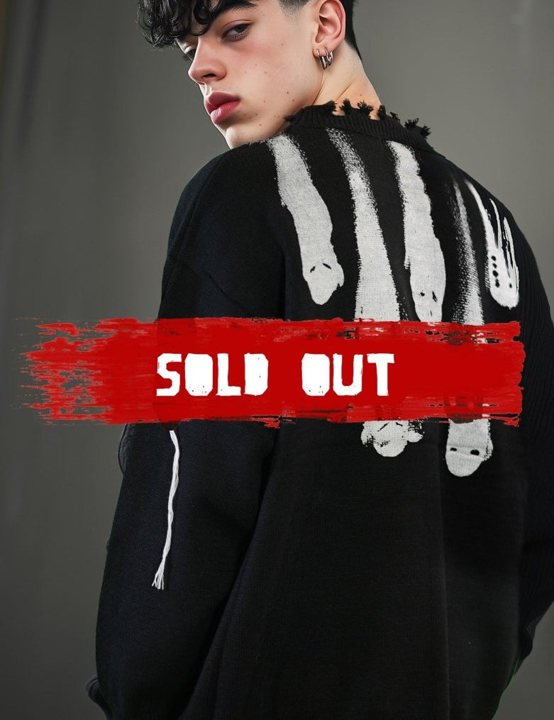 Black Ghosts distressed sweater, high quality cotton sweater, Y2K grunge street style - rage quit