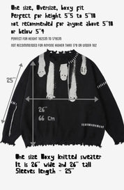 Black Ghosts distressed sweater, high quality cotton sweater, Y2K grunge street style - rage quit