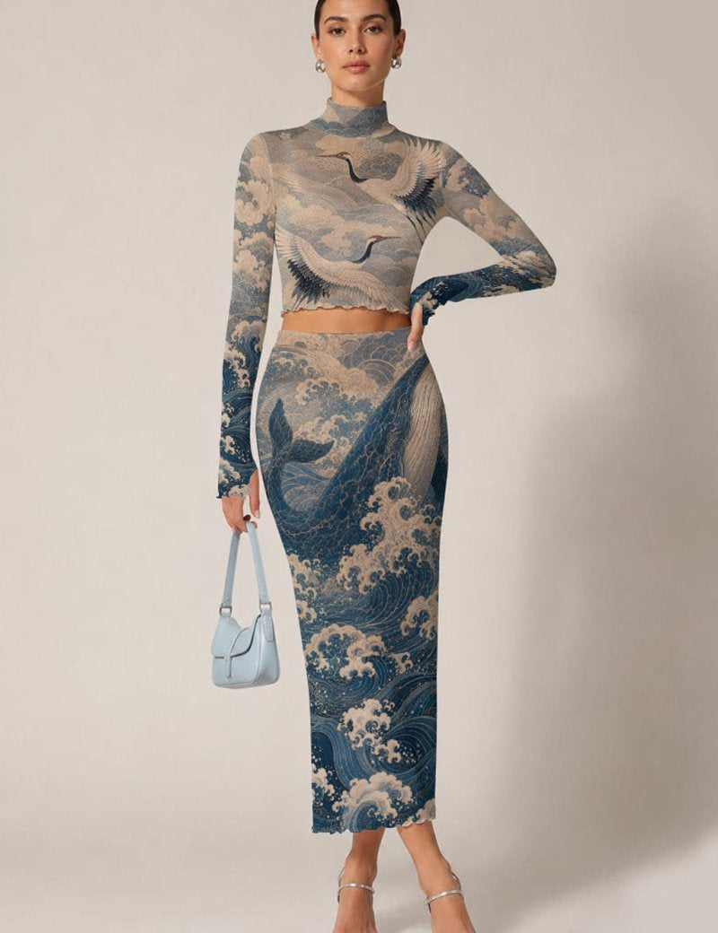 Blue Ocean Mesh Skirt Set, sheer Japanese Wave Two Piece - rage quit
