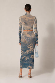 Blue Ocean Mesh Skirt Set, sheer Japanese Wave Two Piece - rage quit