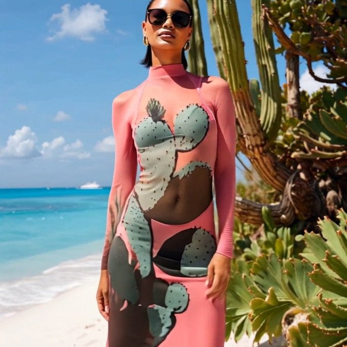 Cactus sheer cover up mesh dress - rage quit