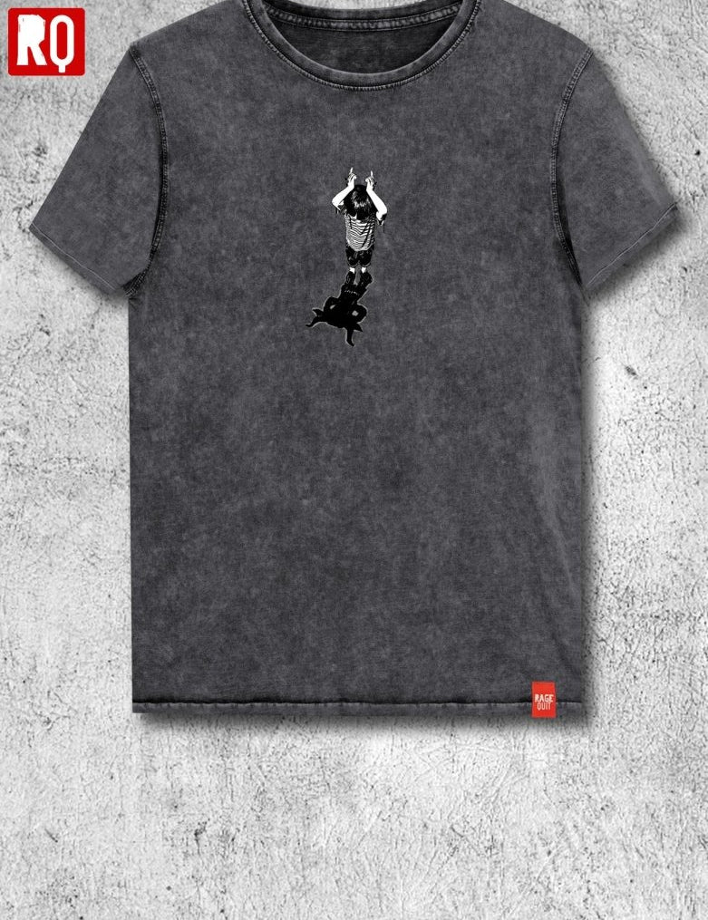 Devil boy unisex washed t shirt, woodcut art - rage quit