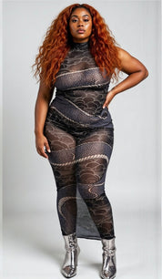 Dragon's embrace bodycon sheer mesh dress - rage quit