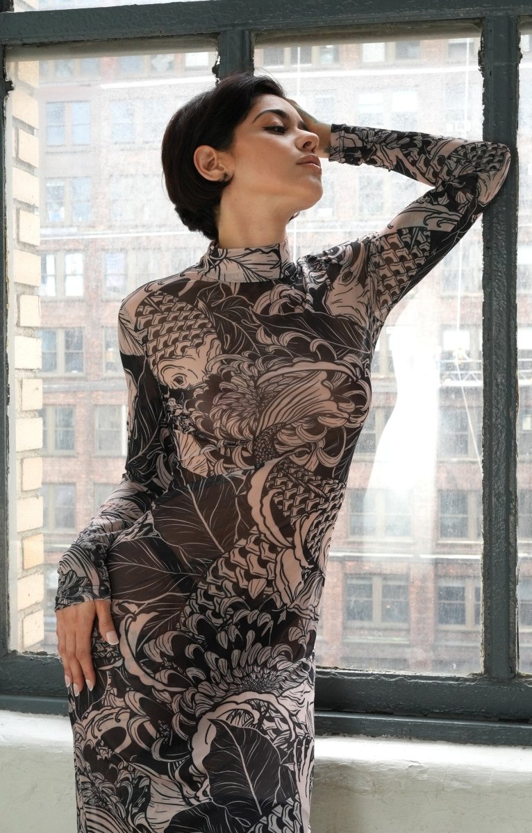 Japanese bodycon sheer mesh dress, revealing see through dress - rage quit