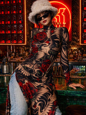 Japanese Crane mesh bodycon dress - rage quit