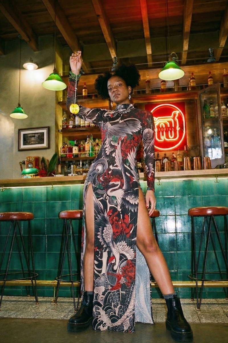 Japanese Crane mesh bodycon dress - rage quit