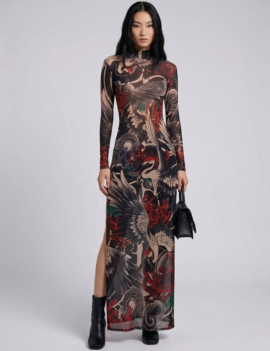 Japanese Crane mesh bodycon dress - rage quit