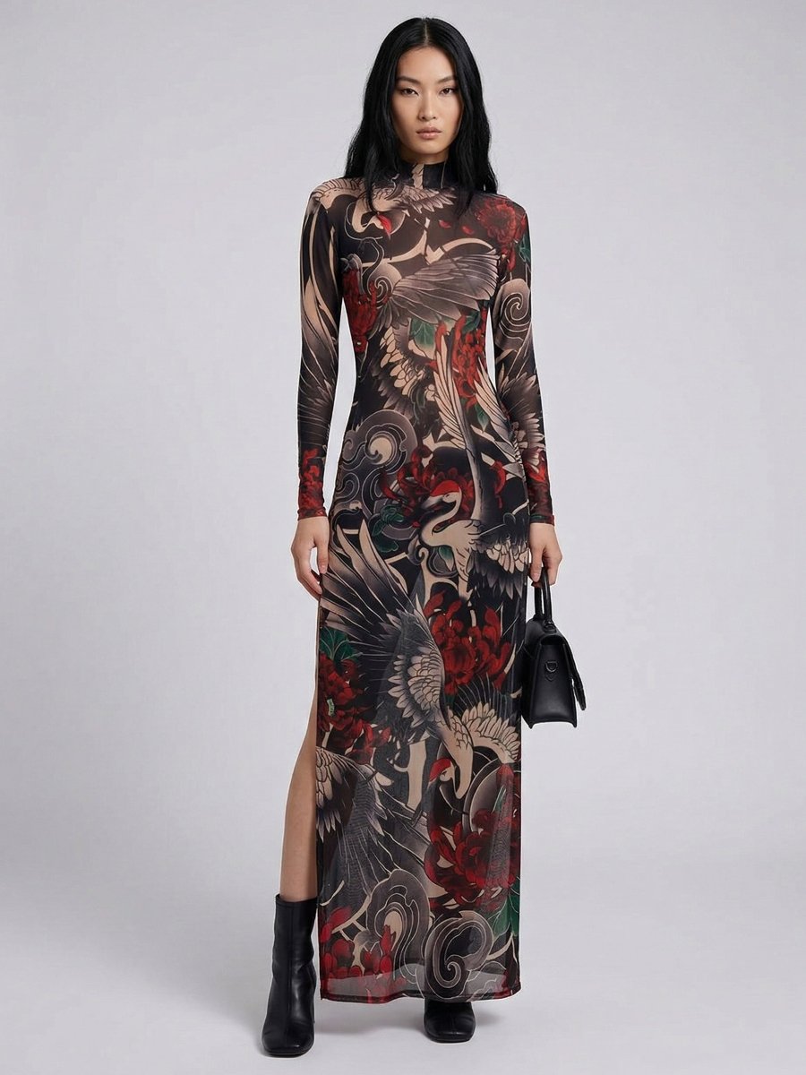 Japanese Crane mesh bodycon dress - rage quit