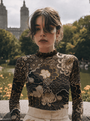 Midnight Chrysanthemum Mesh Top - rage quit