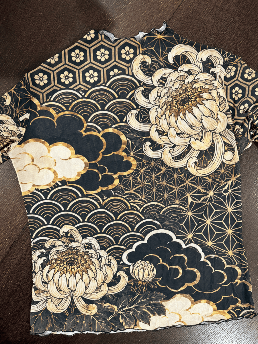 Midnight Chrysanthemum Mesh Top - rage quit