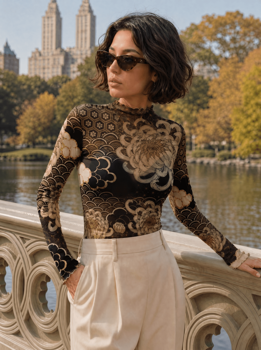 Midnight Chrysanthemum Mesh Top - rage quit