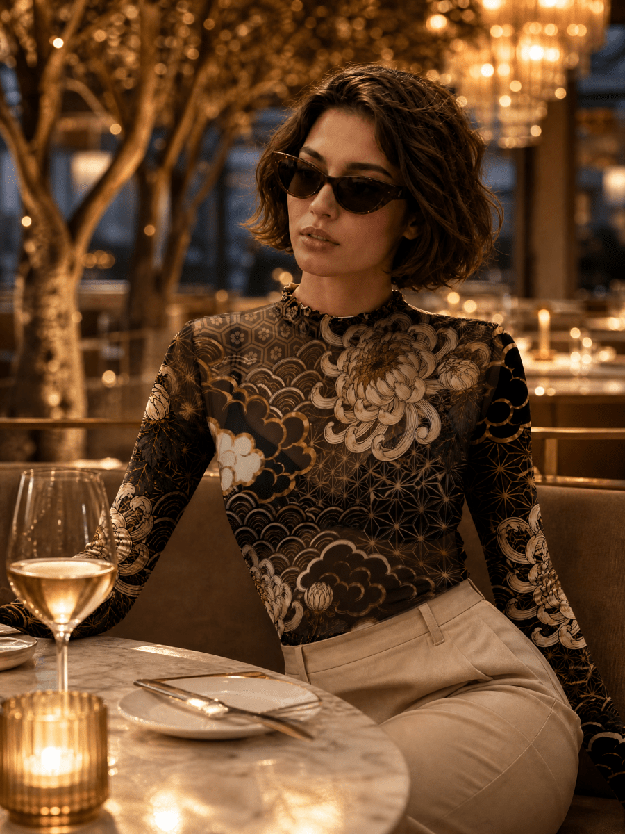Midnight Chrysanthemum Mesh Top - rage quit