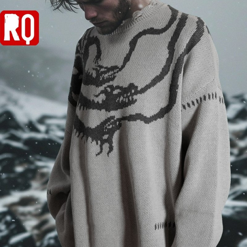 Nordic Dragon symbol distressed sweater - rage quit