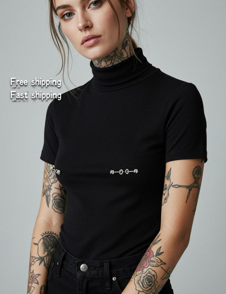 Pierced turtleneck shirt, sexy bodycon shirt with nipple piercing - rage quit