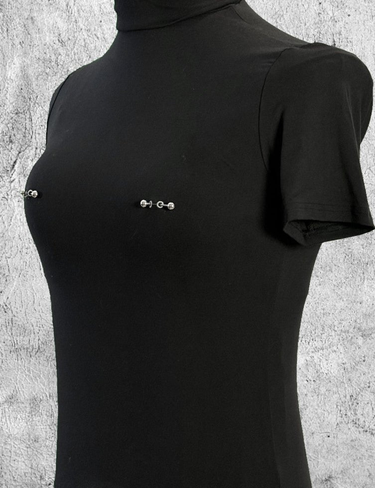 Pierced turtleneck shirt, sexy bodycon shirt with nipple piercing - rage quit
