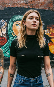 Pierced turtleneck shirt, sexy bodycon shirt with nipple piercing - rage quit