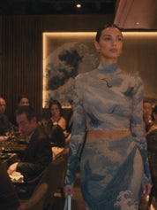 Blue Ocean Mesh Skirt Set, sheer Japanese Wave Two Piece