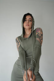 Spring mini festival dress, hooded with laced back - rage quit