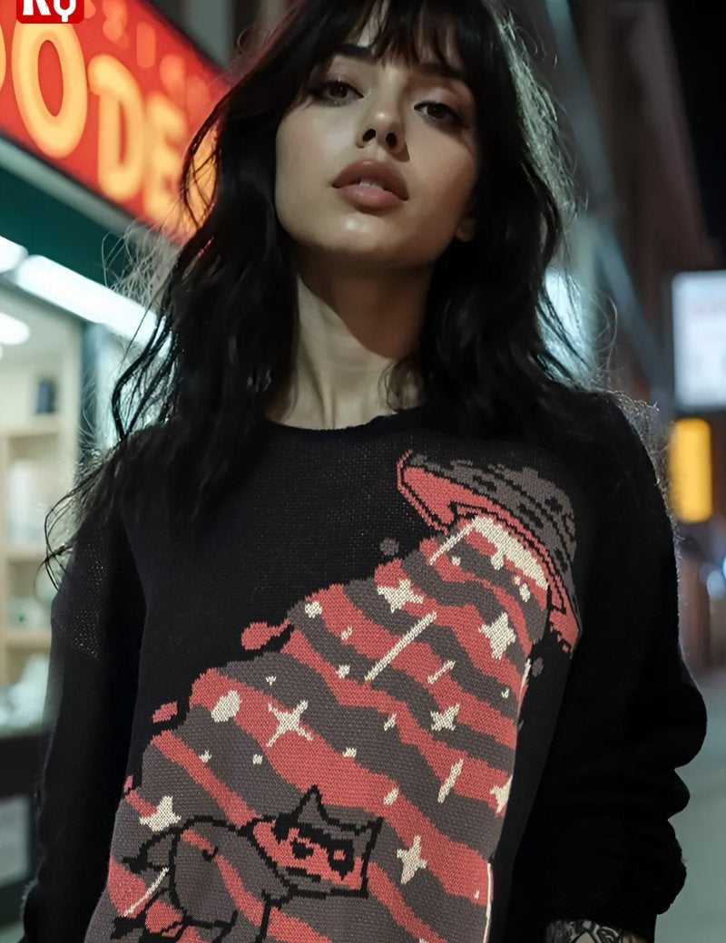 UFO takes Raccoon Knitted distressed sweater - rage quit