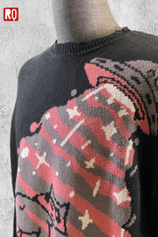 UFO takes Raccoon Knitted distressed sweater - rage quit